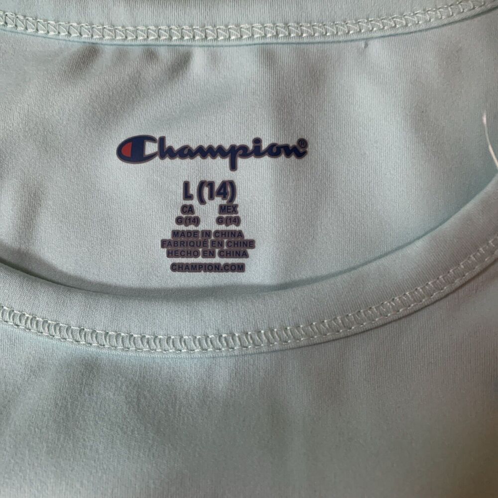 Champion Girls Small Short Sleeve Shirt Canal Blue Orange Sparkly‎ Decal - Picture 2 of 7